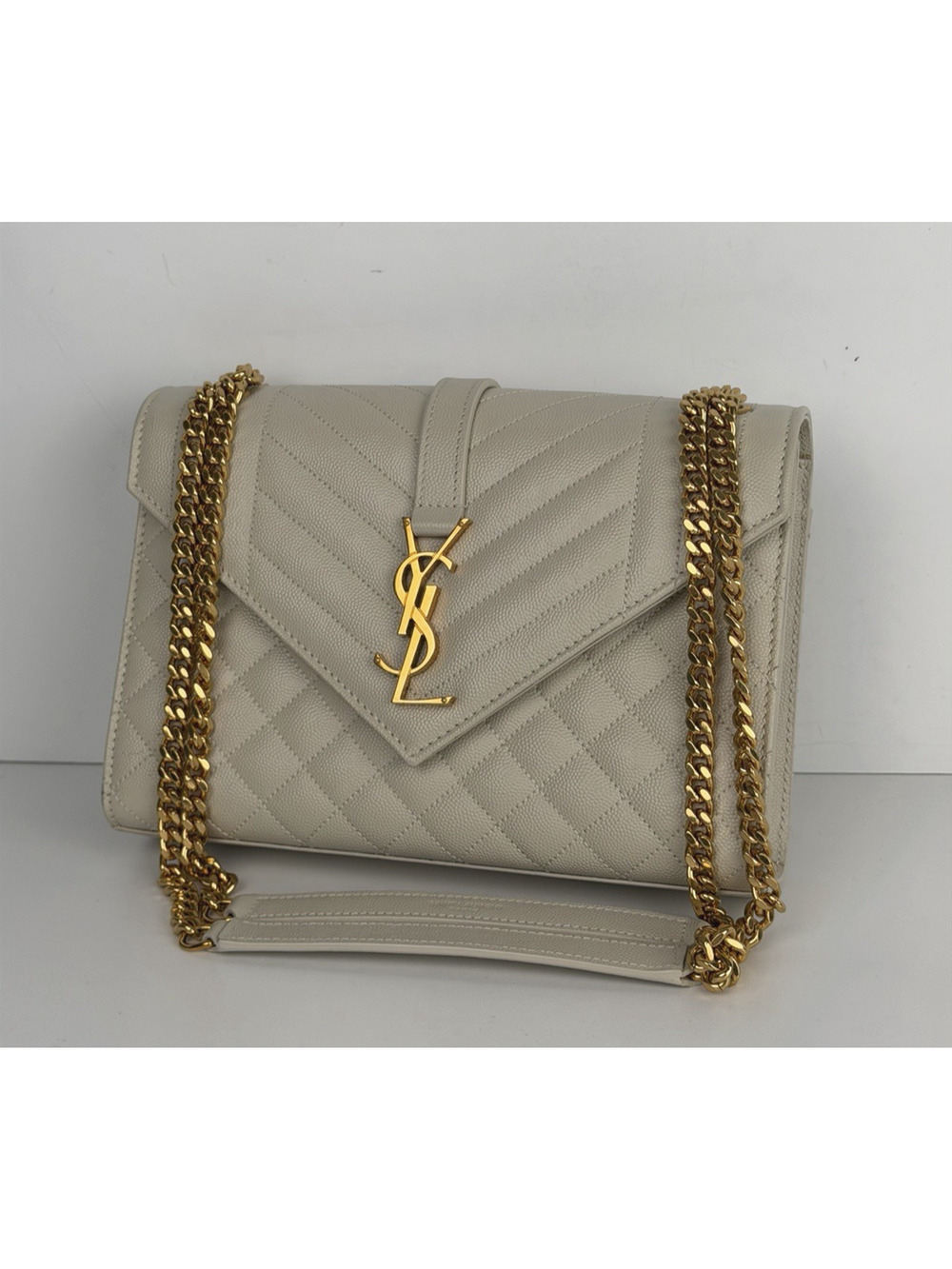 Saint Laurent Matelasse Grain De Poudre Envelope Bag Medium Chevron Quilting E2